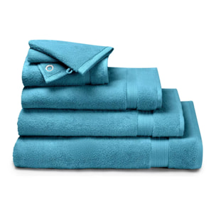 Serviette invites pur coton 550 g/m² uni bleu Elea canard