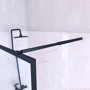Paroi de Douche 120x200 Verre 8mm & Cadre Noir + Receveur Blanc 80x120 + Colonne de Douche Mécanique