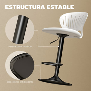 Juego de 2 Taburetes Altos de Cocina Giratorios en 360°, Taburetes de Bar Regulables en Altura de 84-105 cm, Respaldo Hueco, Reposapiés, para Comedor, Mostrador, Blanco