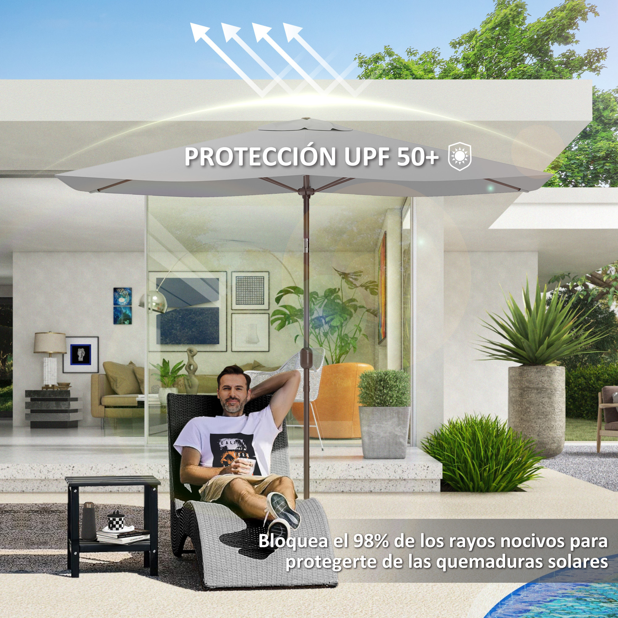 Toldo de Recambio de Sombrilla de 3x2 m Toldo de Repuesto para Sombrilla de Patio con Ventilación Superior Protección UV 50+ Cubierta de Repuesto para Parasol para Exteriores Gris Claro