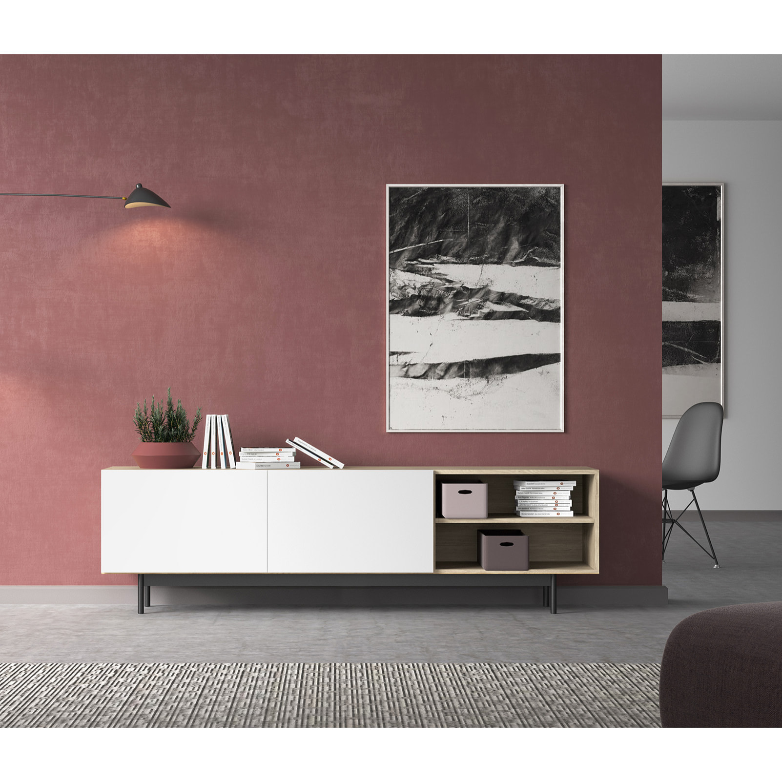 Bajo tv Printed roble claro y blanco 52x180x44 cm