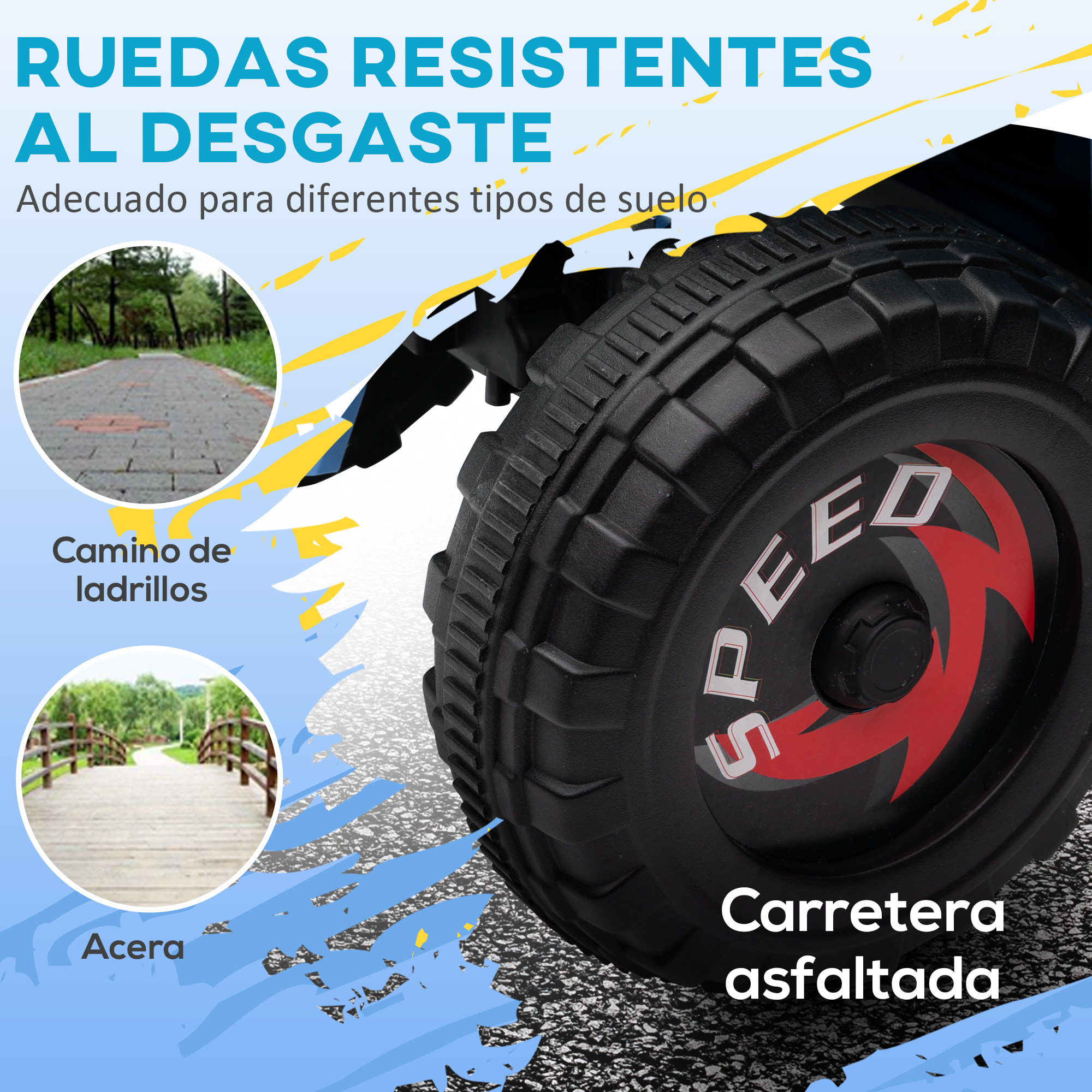 Quad Eléctrico para Niños con Remolque a Batería 6V, Quad para Niños de 18-36 Meses con Velocidad 2,5 km/h, 6 Ruedas y Manillar Antideslizante, 106x41,5x48,5 cm, Azul