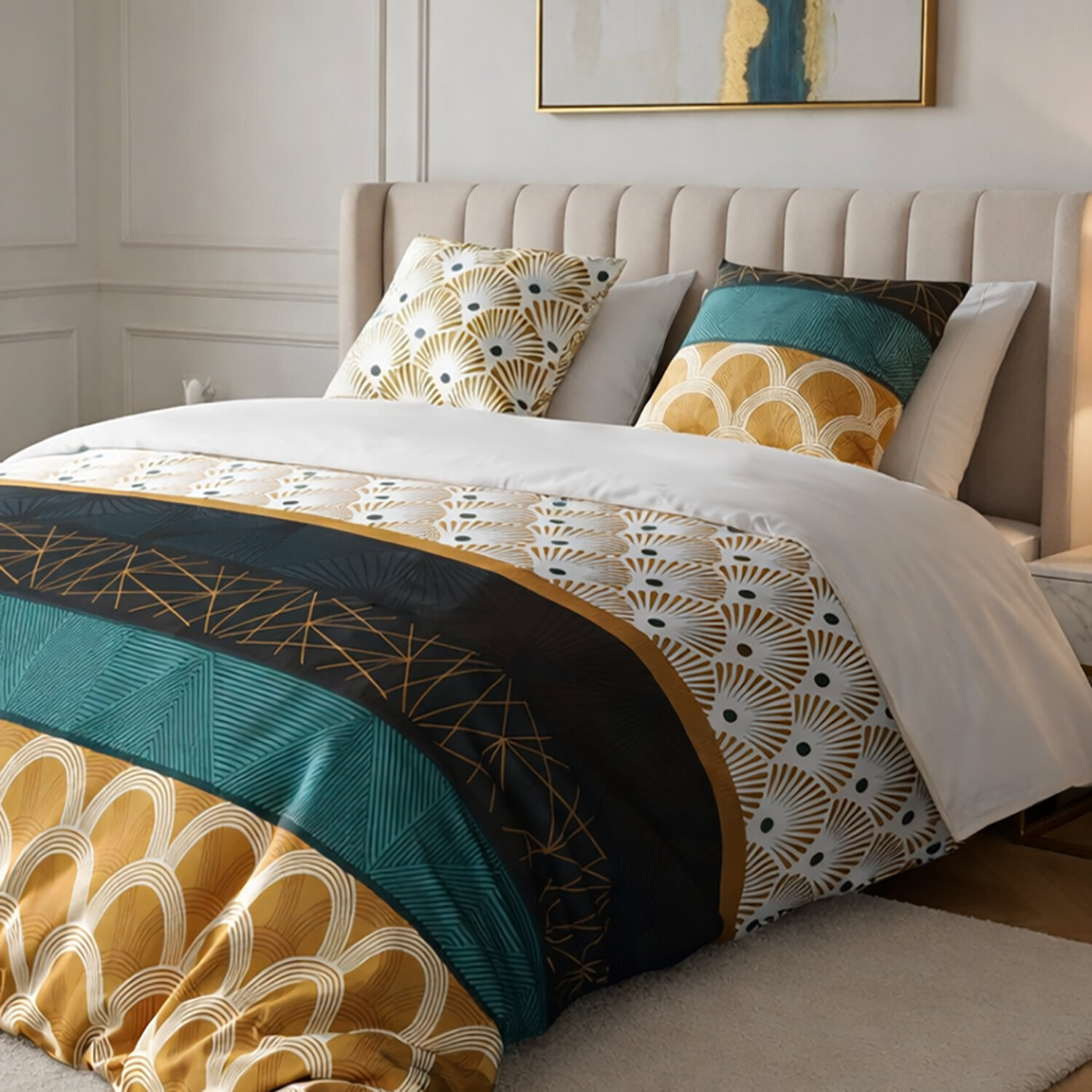 Parure housse de couette 100% coton - jaune doré