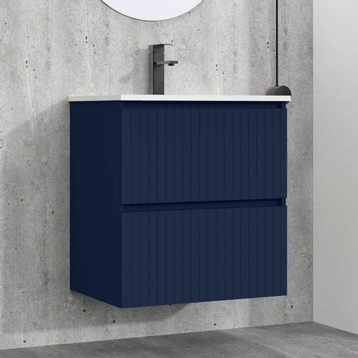 Ensemble de Salle de Bain Miya | 60 cm Bleu | Deux Tiroirs | Lavabo Encastré | N'inclut pas le Miroir | Alday