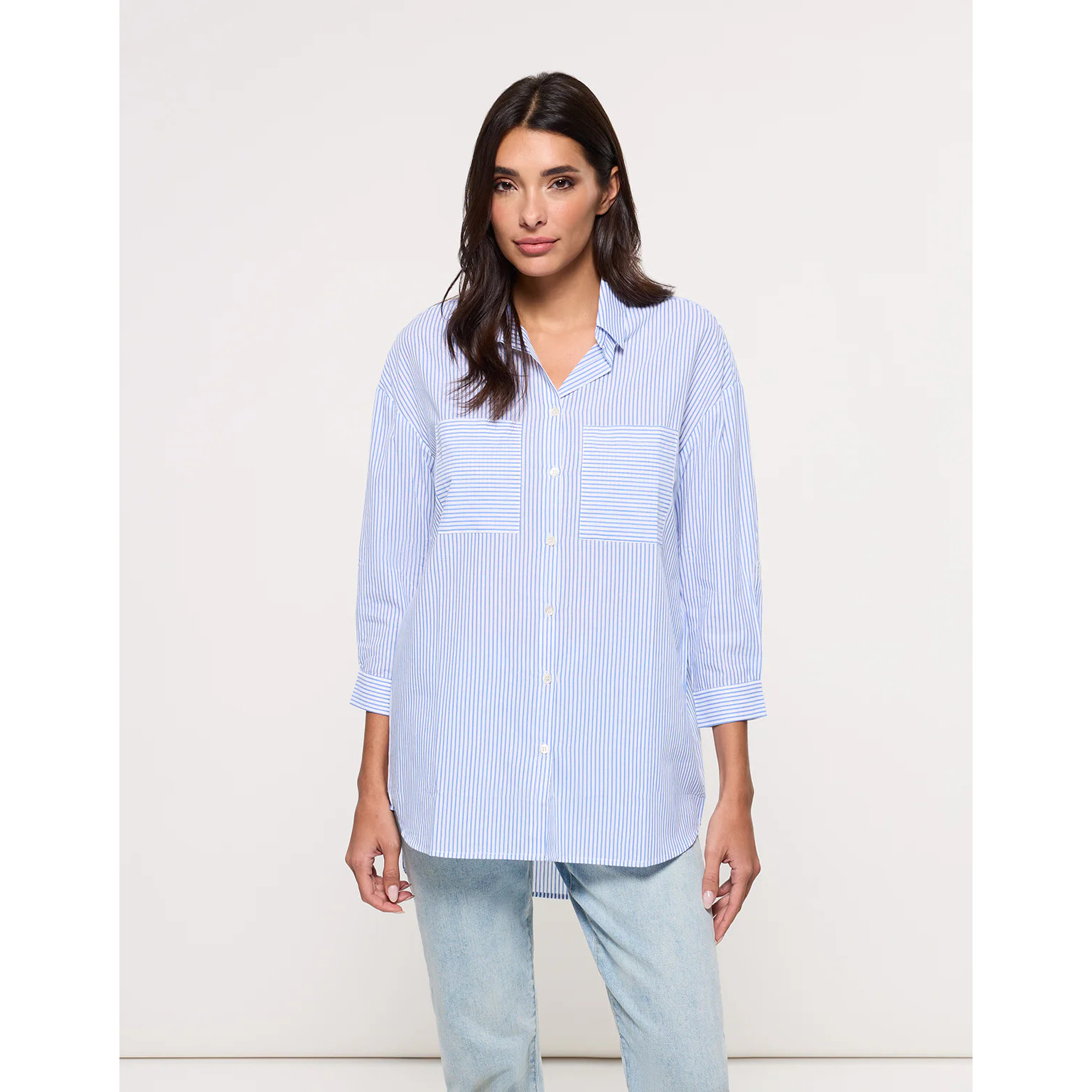 Camisa Manga Larga Rayas Azul - Brosabeat