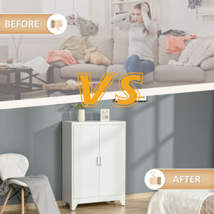 Armario de Almacenamiento Aparador de Metal con Doble Puerta Cierre Magnético y 2 Estantes Ajustables para Oficina Salón Dormitorio 75x33x110 cm Blanco