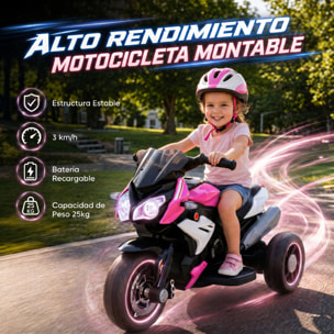 HOMCOM Moto Eléctrica para Niños con 3 Ruedas, Moto Eléctrica Infantil con Pedal, Faro LED, Música y Bocina, Regalo para Niños y Niñas de 3 a 5 Años, Rosa