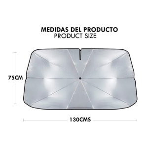 Parasol plegable para coche con diseño tipo paraguas que bloquea el calor y la luz solar. Incluye funda.
