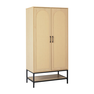 Nagato - armoire - cannage et effet bois - 80 cm - Bois / Noir