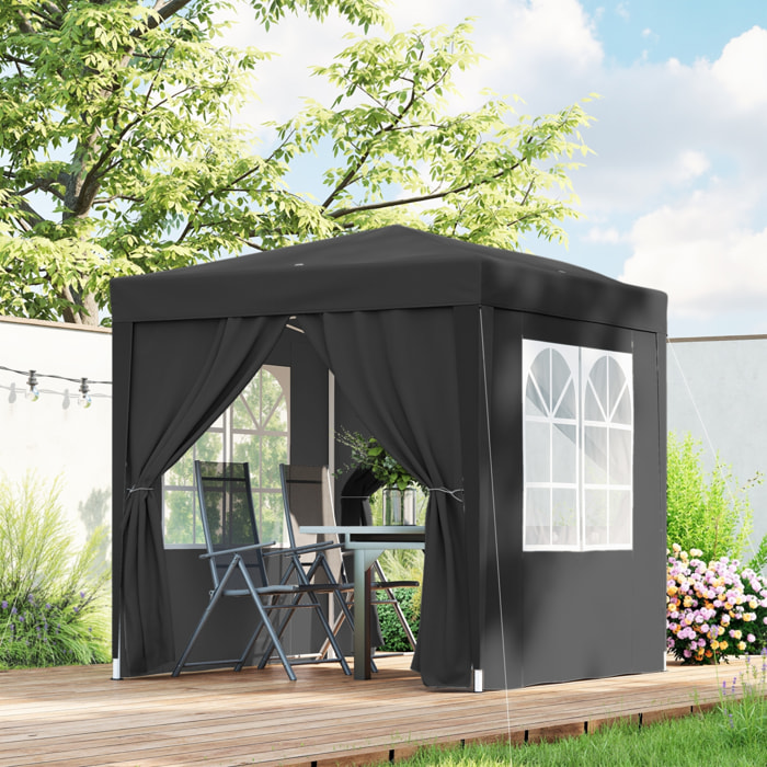Tonnelle de jardin tente pliante barnum pop-up 2 x 2 m 4 parois latérales amovibles 2 fenêtres sac de transport noir