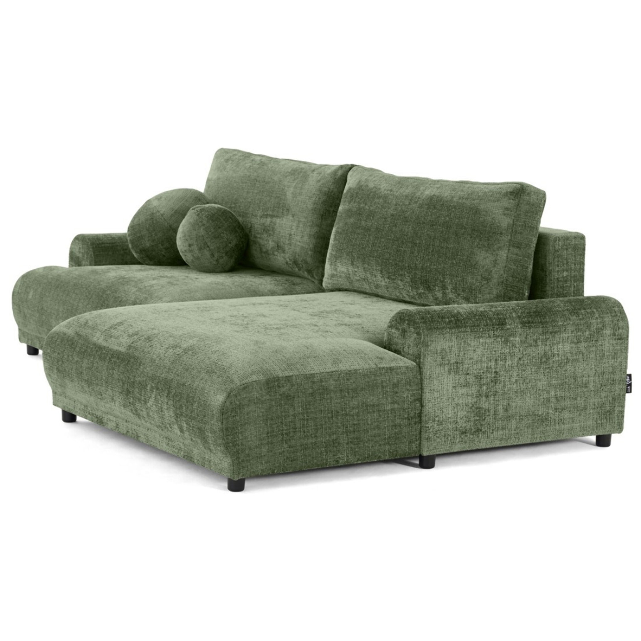 Nelly - canapé d'angle droit 4 places convertible avec coffre en velours texturé - Vert sauge