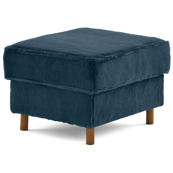 Jake - pouf en fausse fourrure - pieds en bois foncé - Bleu