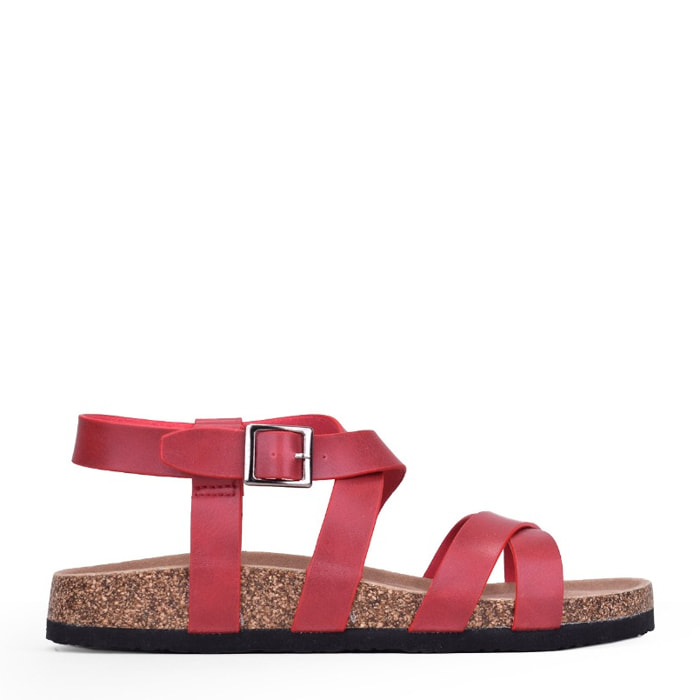 Sandalias planas rojas con suela de corcho