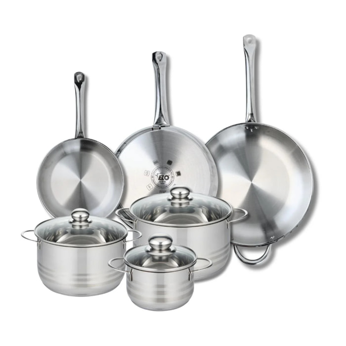 Ensemble de 3 Poêles de cuisson 24, 28 et 32 cm et 3 faitouts 16, 20 et 24 cm Elo Profi Brillant