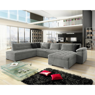 Chuck - canapé panoramique d'angle gauche XXL - convertible avec coffre - 7 places - Gris