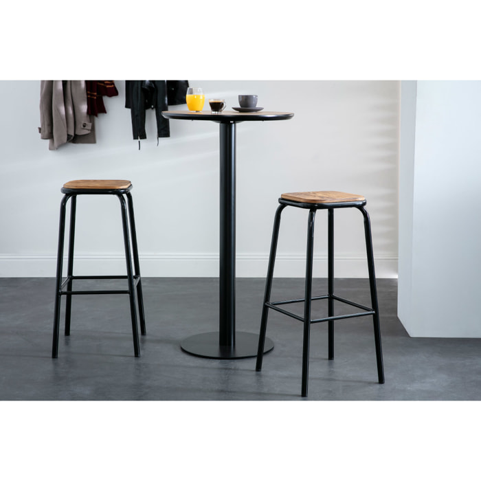 Tabourets de bar empilables noir et bois foncé H77.5 cm (lot de 2) MEMPHIS