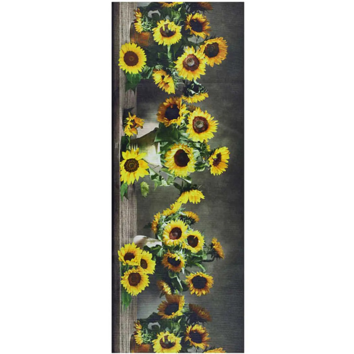 RICCI Alfombra vinílica de cocina diseño con flores en amarillo, varias medidas disponibles.