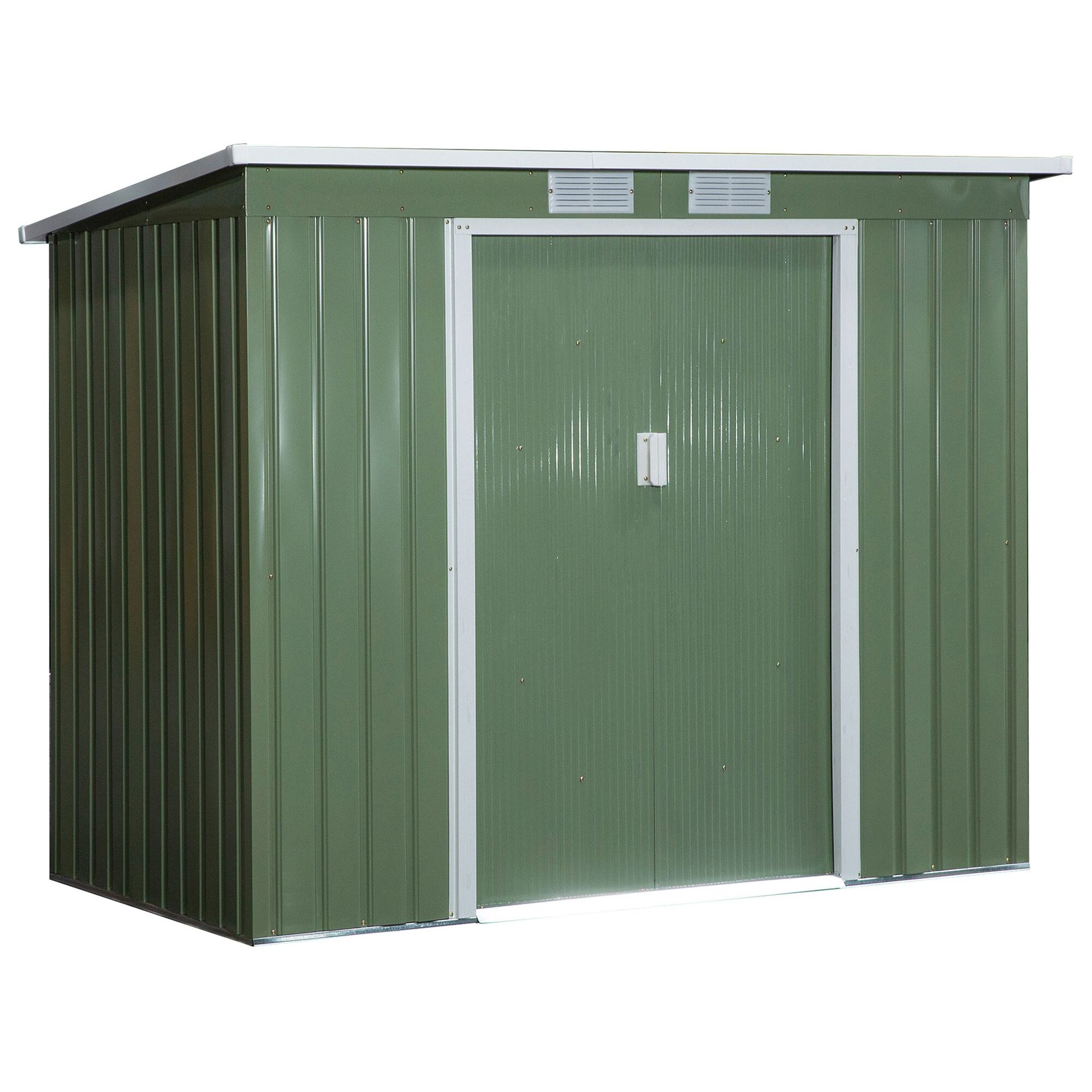 Cobertizo de Jardín 213x130x172 cm Base de 2,1 m² Caseta de Exterior Metálica para Almacenamiento de Herramientas con 2 Puertas Correderas y 2 Ventanas Verde