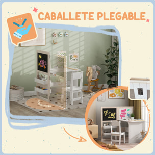Mesa y Silla Infantil de 2 Piezas Mesa Infantil con Silla y Caballete Plegable Mesa para Niños de +3 Años con Estantes y Rollo de Papel para Dormitorio Sala de Juegos Blanco