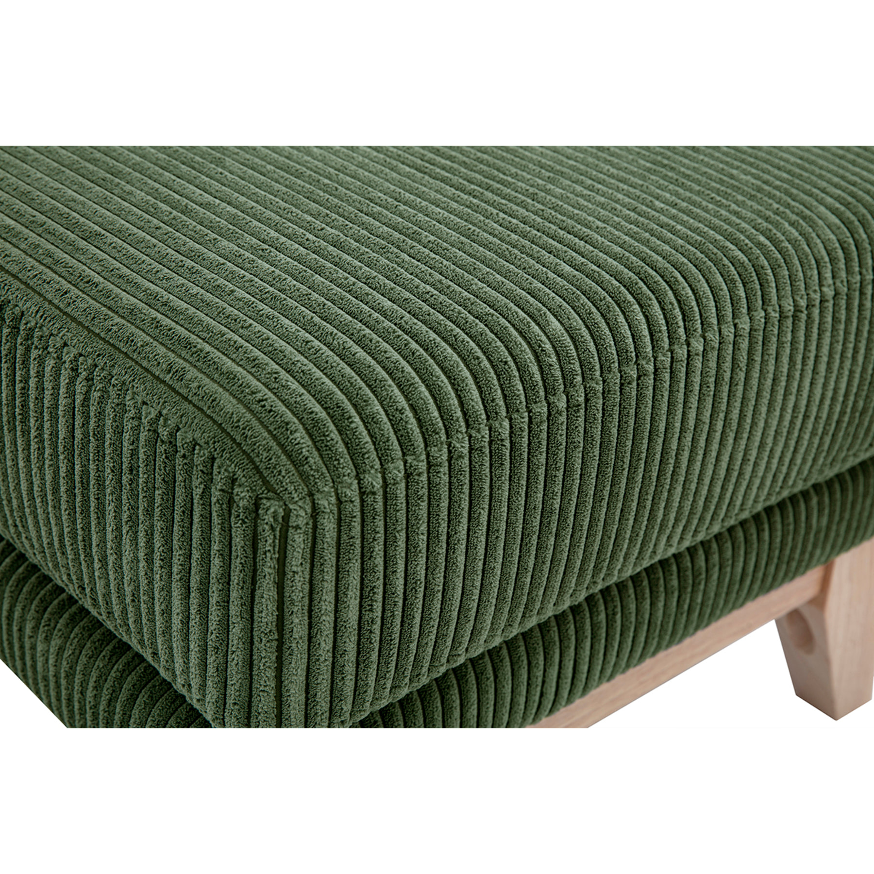 Pouf repose-pieds déhoussable scandinave en tissu velours côtelé vert kaki et bois clair OSLO