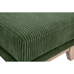 Pouf repose-pieds déhoussable scandinave en tissu velours côtelé vert kaki et bois clair OSLO