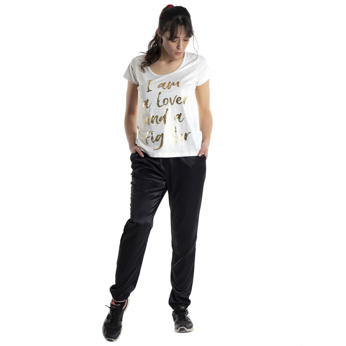 T-shirt da donna con bordi a taglio vivo a maniche corte Gold