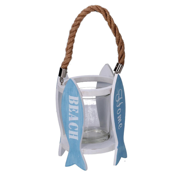 Portacandela in legno pesce azzurro cm ø11,5h15