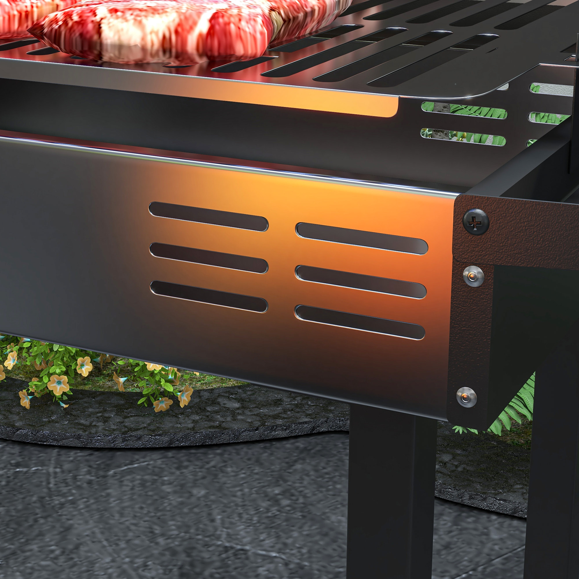 Barbacoa de Carbón Barbacoa Portátil 118x32x90 cm con Pincho Giratorio Ajustable en Altura de 3 Niveles Parrilla Plegables y Paravientos para Pícnic Camping Negro