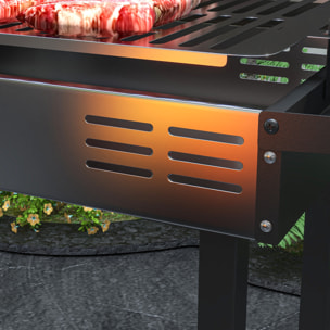 Barbacoa de Carbón Barbacoa Portátil 118x32x90 cm con Pincho Giratorio Ajustable en Altura de 3 Niveles Parrilla Plegables y Paravientos para Pícnic Camping Negro