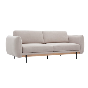 Canapé design 3 places en tissu chenille beige et métal noir TODD