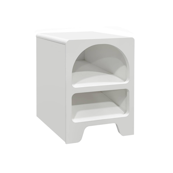 Table de chevet organique effet bois blanc. plusieurs niches 2 compartiments de rangement