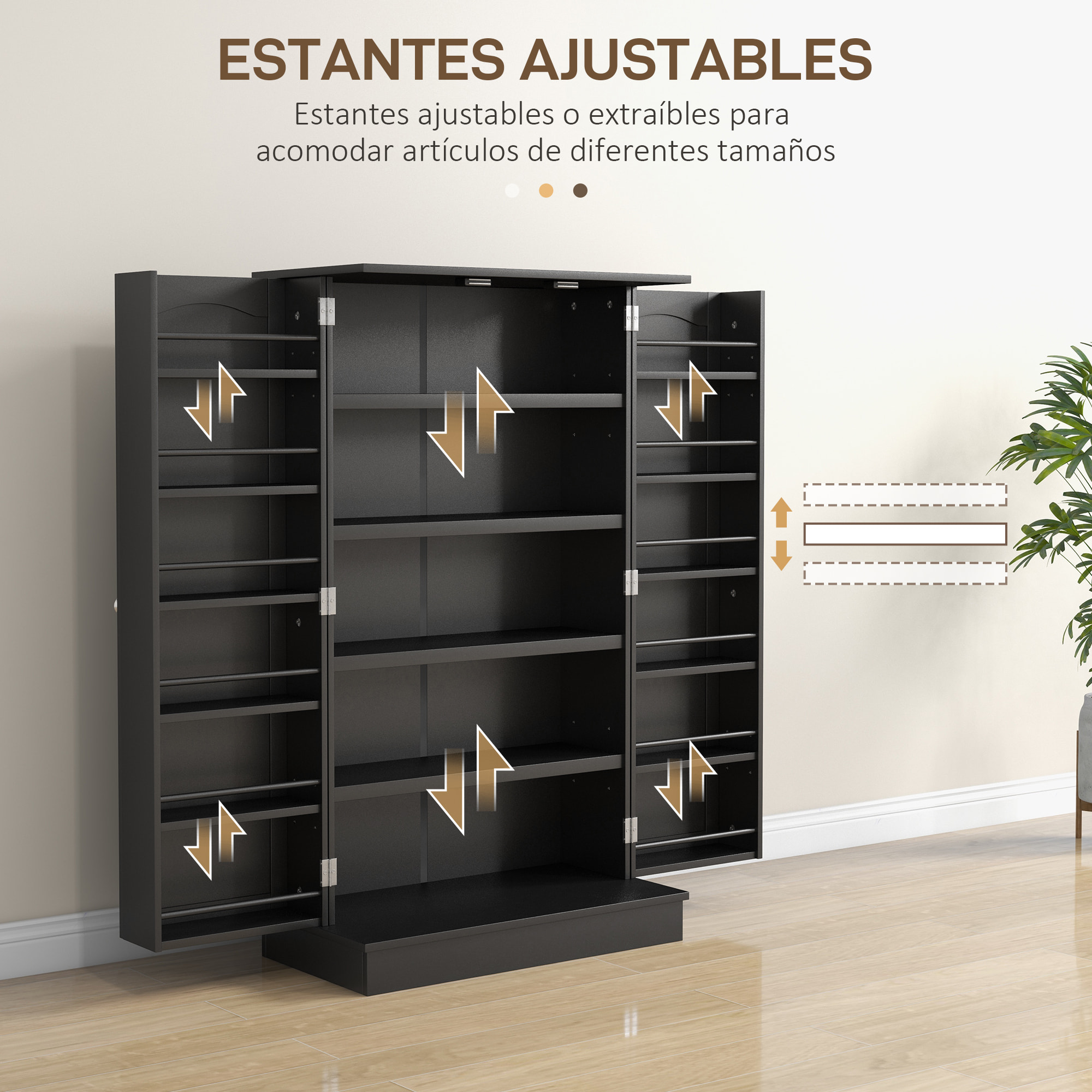 Armario de Cocina Armario Despensa Cocina con 2 Puertas y 16 Estantes Alacena Moderna con Estantes Ajustables para Comedor Salón 60x30x104 cm Negro