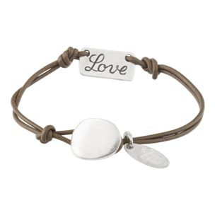 Pulsera básica cuero visón marrón piel "Love"