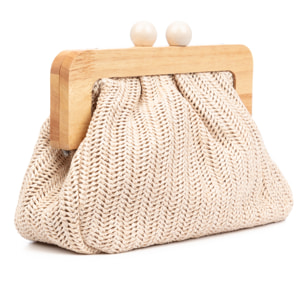 Benestare Bolso bandolera Mujer. Tela con detalles de madera natural y piel sintética.