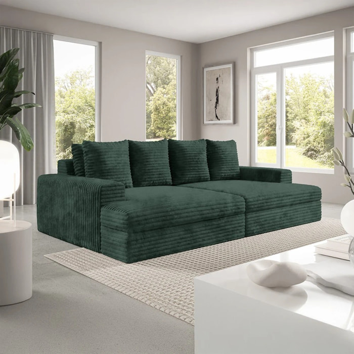 CAMELIA - Canapé 4 places en velours côtelé épais vert