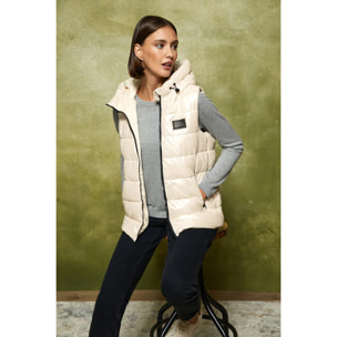 Gilet beige metallizzato con cappuccio e logo Polo Club