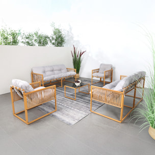 FORLI Salon de jardin 8 places effet rotin coussins gris clair
