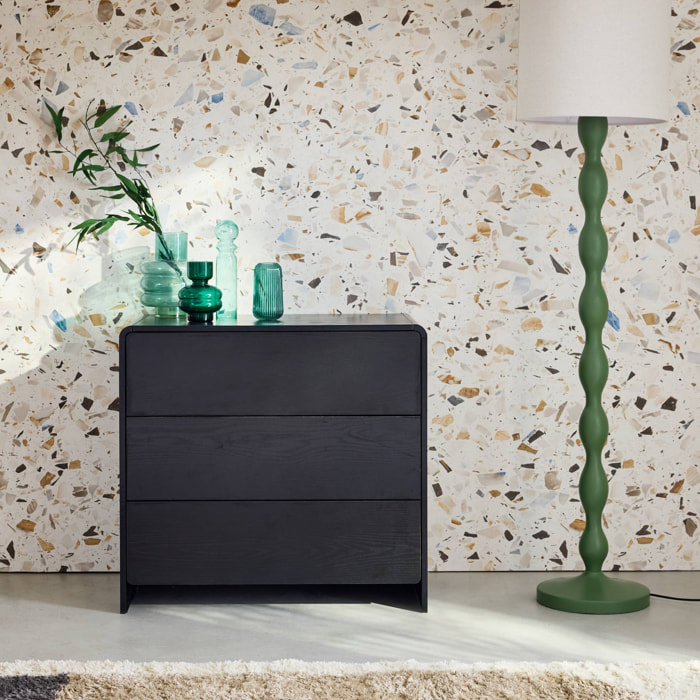 Commode 3 tiroirs effet bois arrondi. noir