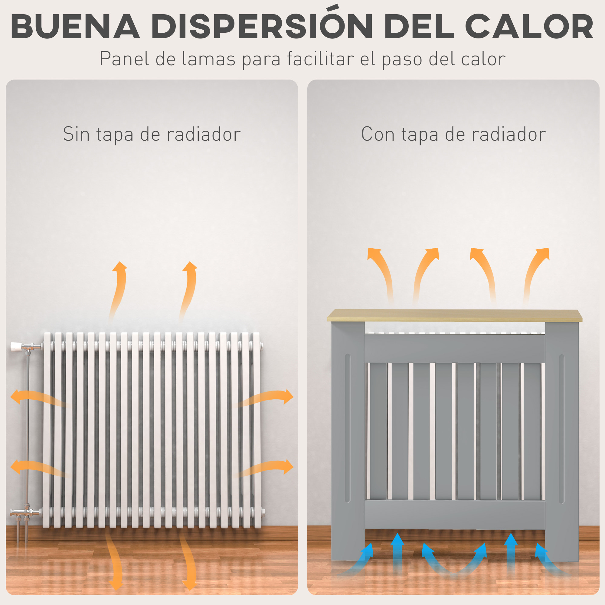 Cubre Radiadores Cubreradiador de MDF Cubierta para Radiador para Salón Dormitorio Pasillo 78x19x83 cm Gris y Roble