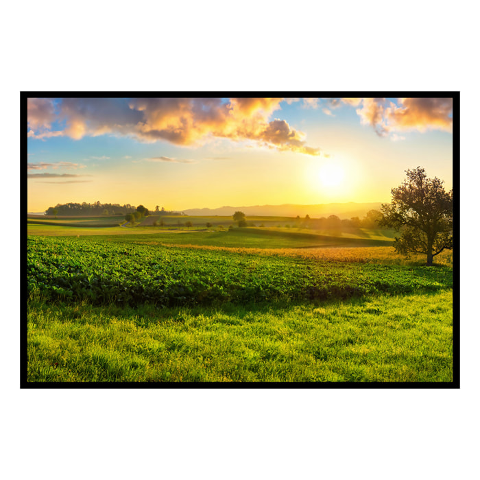 Affiche encadrée campagne au lever du soleil Affiche + cadre en métal - Noir