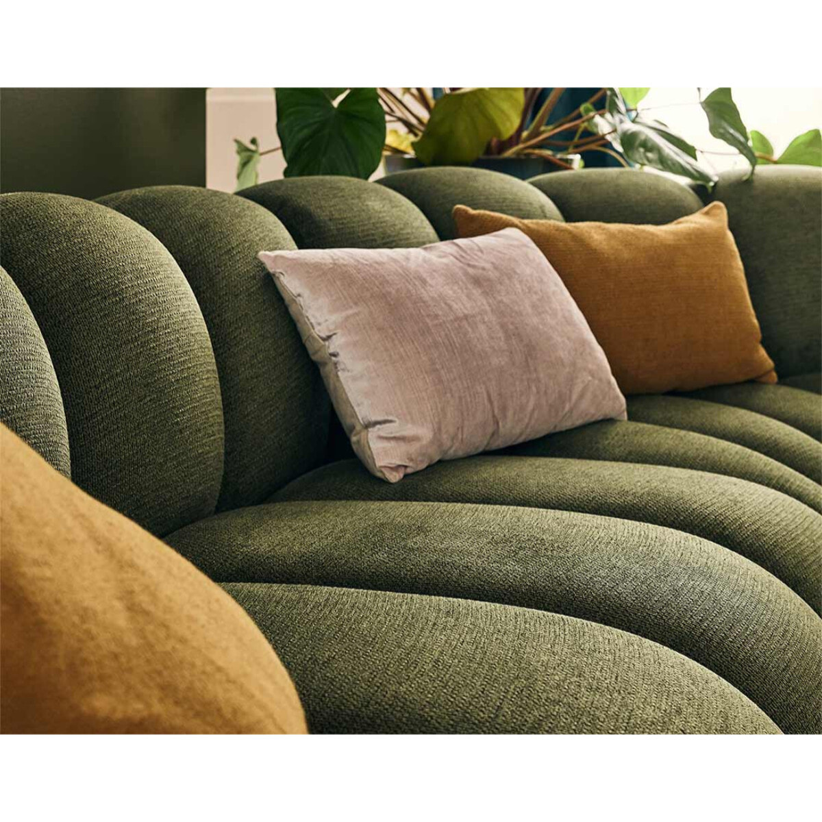 Debbie - canapé modulable d'angle droit 5 places en tissu texturé - Vert