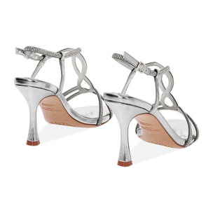 Zapato de tacón de mujer plateado en laminado