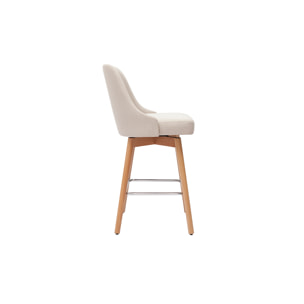 Tabourets de bar scandinaves en tissu beige et bois hêtre massif H65 cm (lot de 2) HASTA