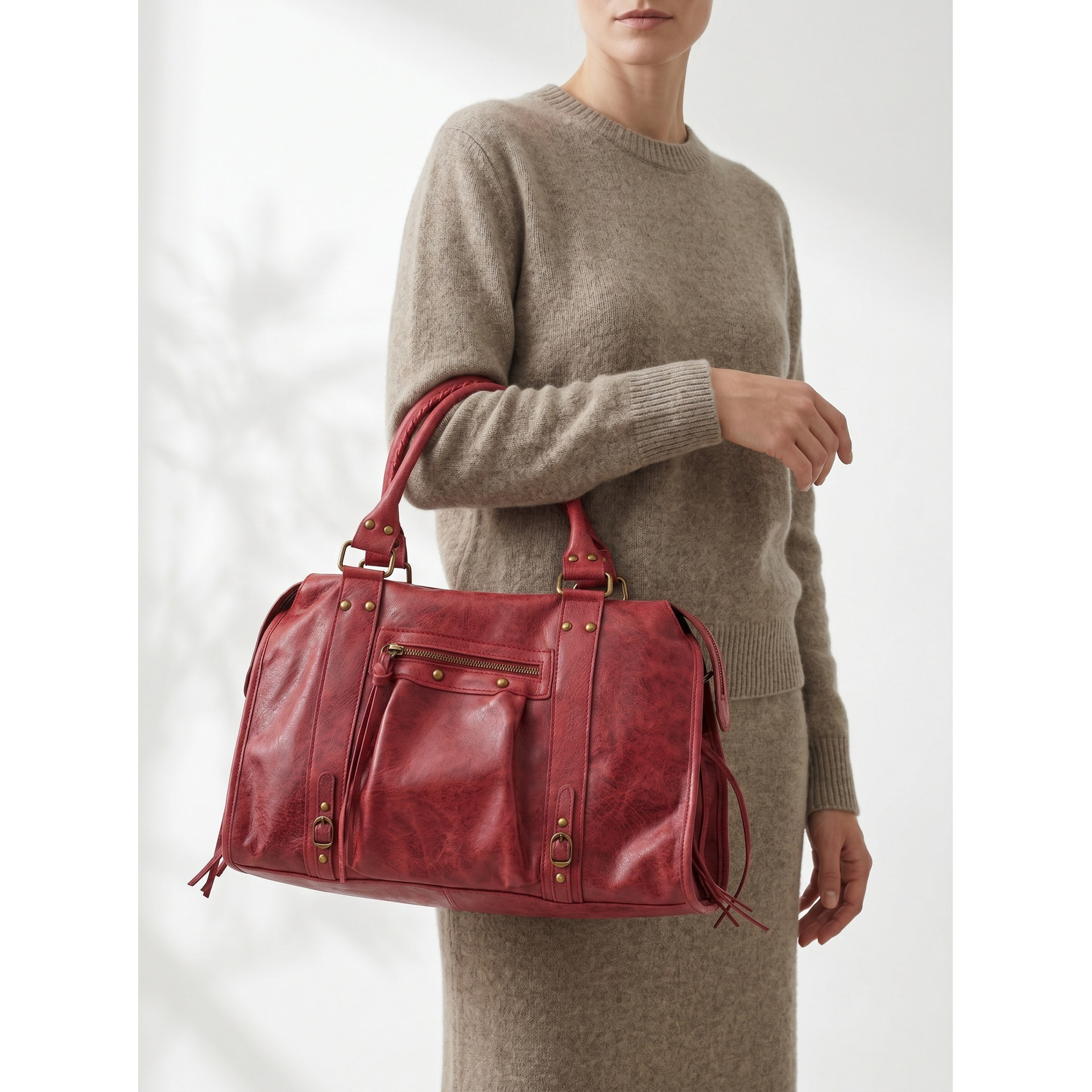 Borsa a spalla da donna - Modello Clara - Vera pelle - 41.0 x 28.0 x 13.0 cm