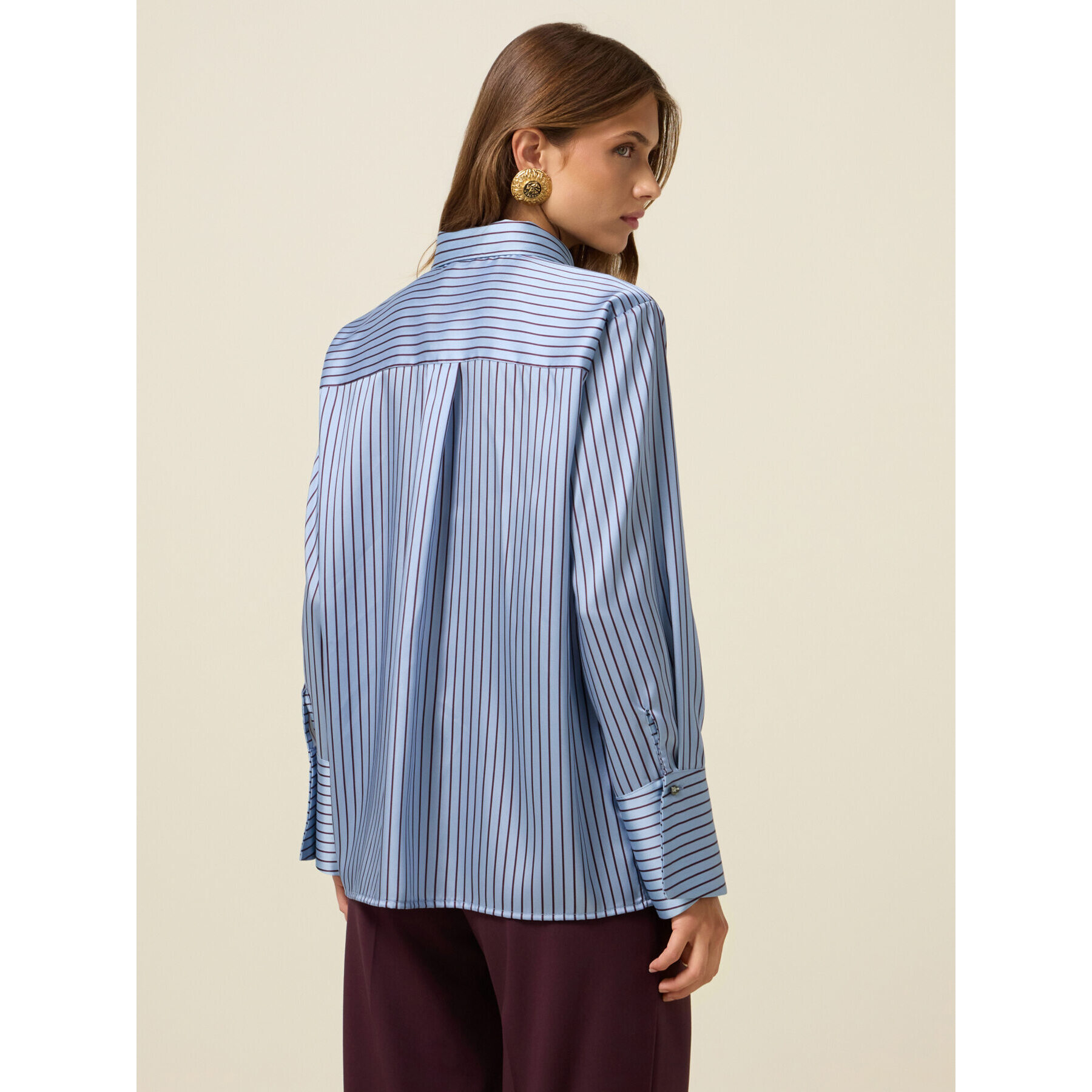 Oltre - Camicia in raso a righe - Azzurro