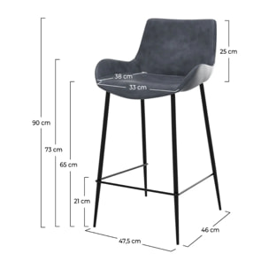 Lot de 2 chaises pour îlot central 65 cm en synthétique gris/noir - Pirata