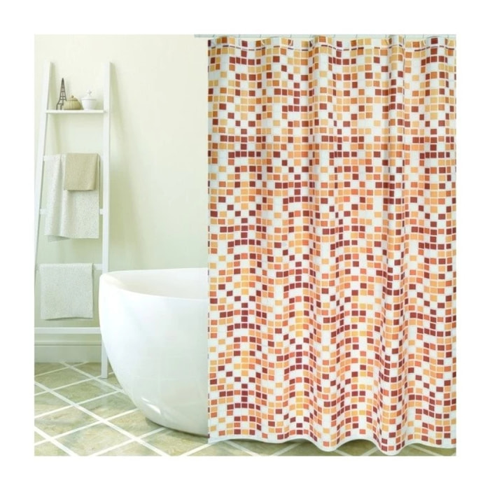 Rideau de douche Polyester MOSAIKO 180x200cm QUALITE PREMIUM Beige - Anneaux inclus MSV