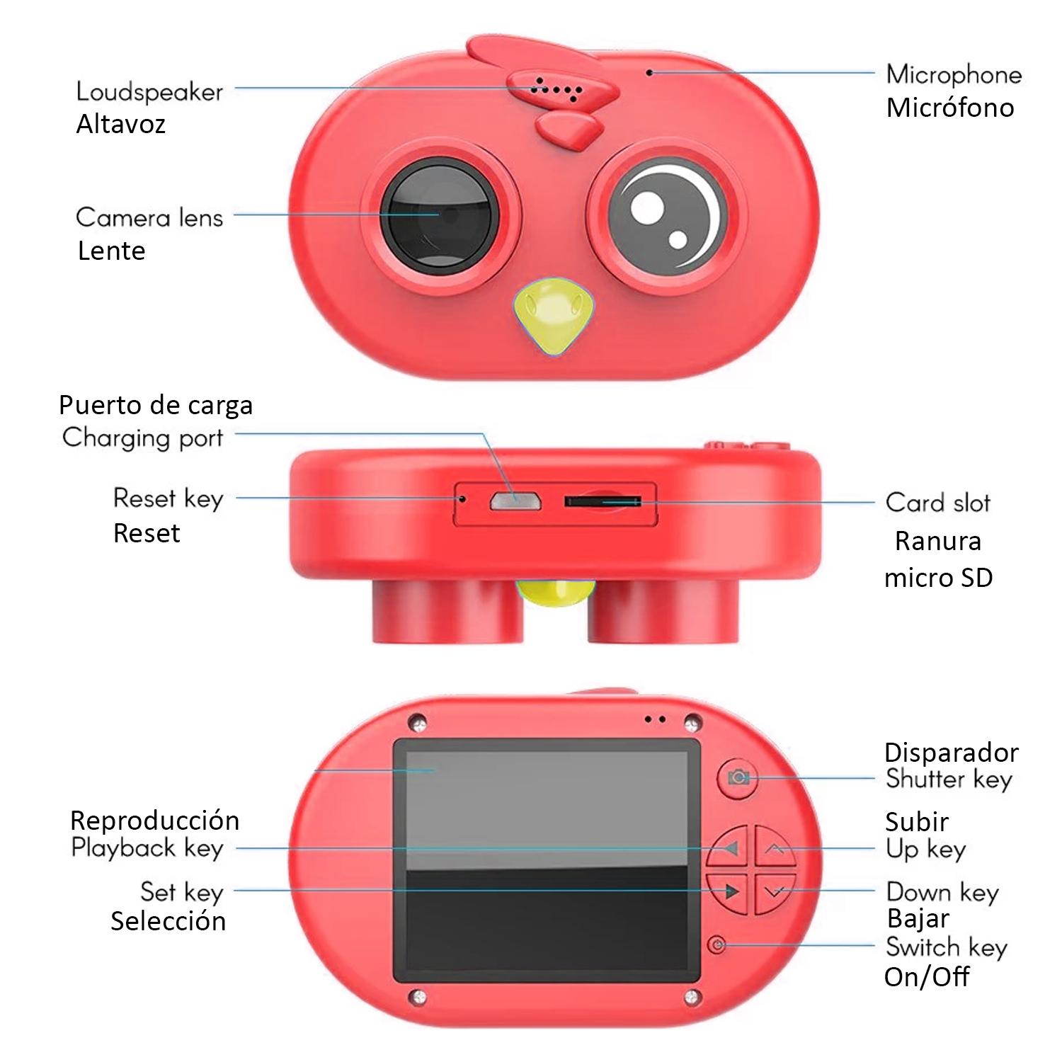 Foto e videocamera per il design di uccelli per bambini. Full HD1080 e 12 megapixel