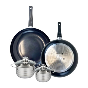 Ensemble de 2 Poêles de cuisson 28 et 32 cm et 2 faitouts 12 et 14 cm Elo Prima Brillant
