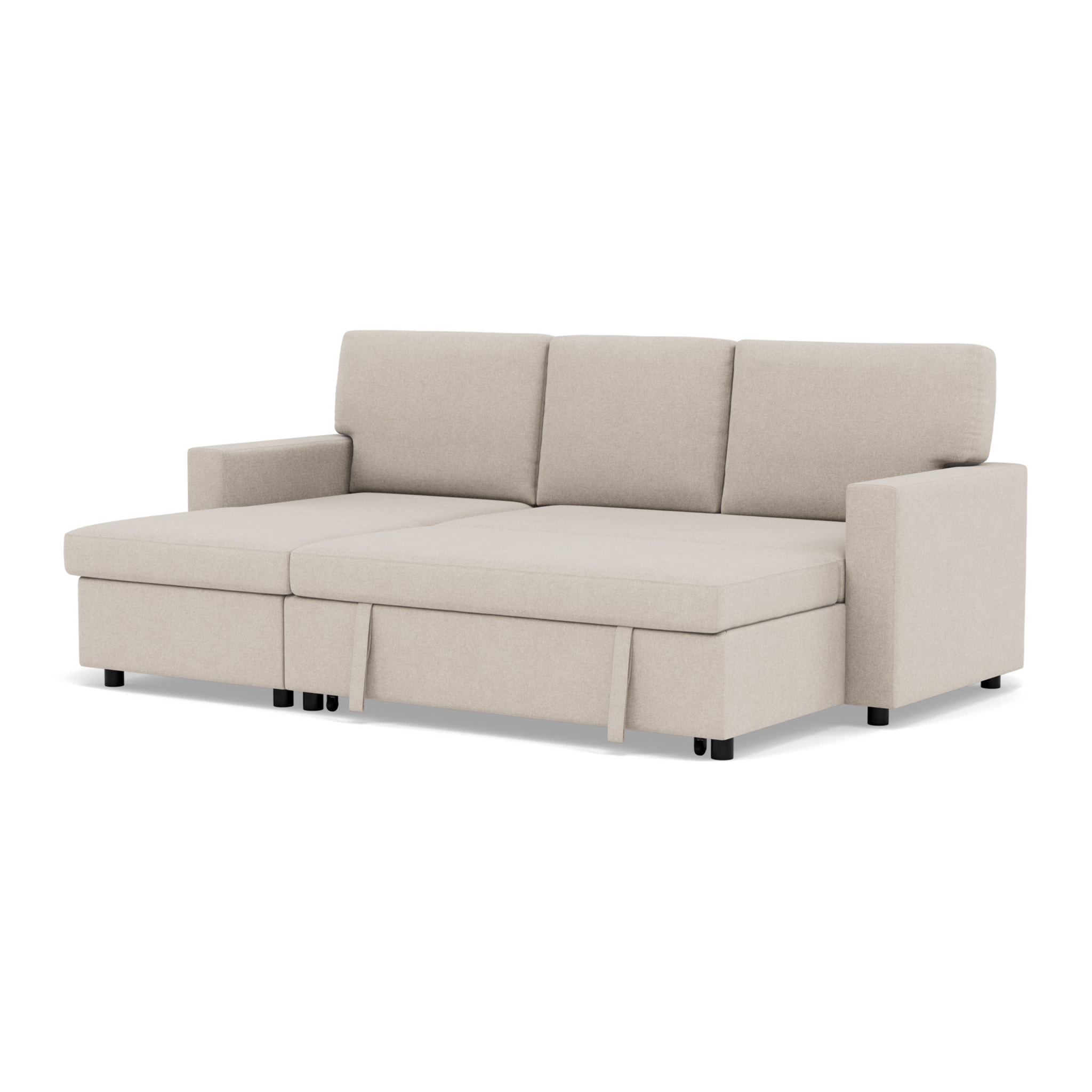 Meiya - canapé d'angle réversible 4 places convertible avec coffre en tissu - Beige